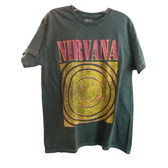 NIRVANA Other - Nirvana Smiley Face Logo Graphic T-Shirt Green Pink Size Medium‎